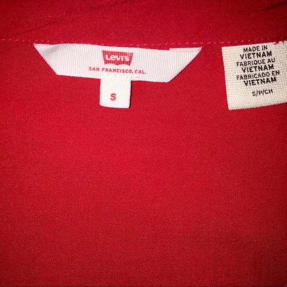 Vintage Inspired Red Blouse with Tie and Buttons, 3/4 Puffed Sleeve Levi's Small - Picture 11 of 15